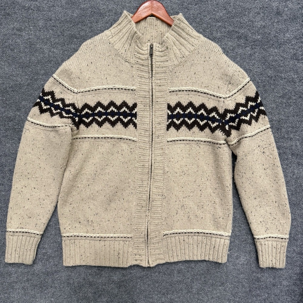 RuffHewn Cardigan Sweater Mens XL Beige Brown Zip Cowichan Geometric Excellent